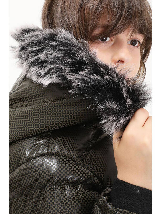 Boys' Hexagon Patterned Green Puffer Jacket 15589 - 9