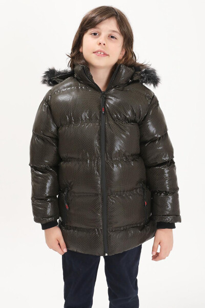 Boys' Hexagon Patterned Green Puffer Jacket 15589 - 12