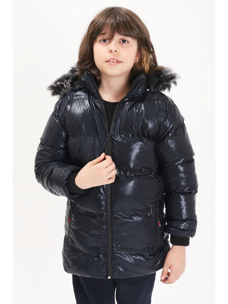 Boys' Hexagon Patterned Navy Blue Puffer Jacket 15590 - 6