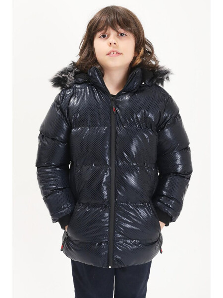 Boys' Hexagon Patterned Navy Blue Puffer Jacket 15590 - 7