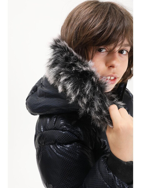 Boys' Hexagon Patterned Navy Blue Puffer Jacket 15590 - 3