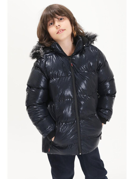 Boys' Hexagon Patterned Navy Blue Puffer Jacket 15590 - 4