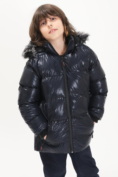 Boys' Hexagon Patterned Navy Blue Puffer Jacket 15590 - 14