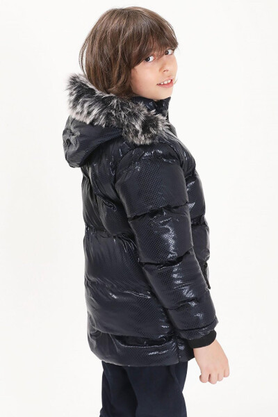 Boys' Hexagon Patterned Navy Blue Puffer Jacket 15590 - 15