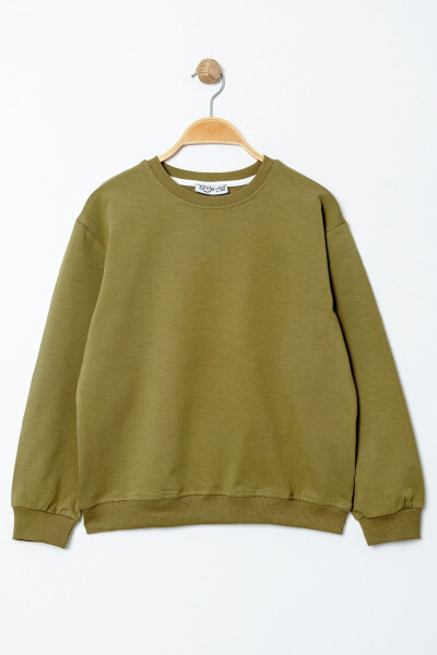 Boys' Khaki Crew Neck Basic 5-13 Years Sweatshirt - 3535-5 - 1