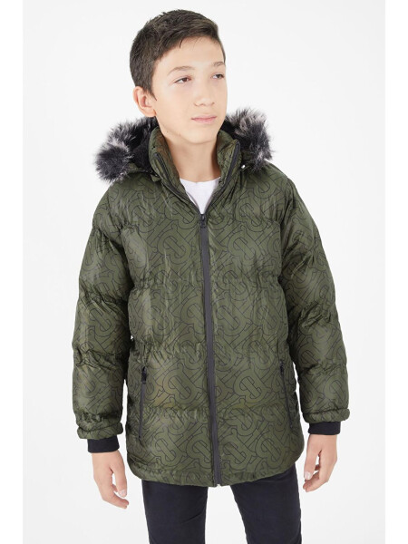 Boys' Khaki Puffer Jacket with Black Fur 15482 - 6