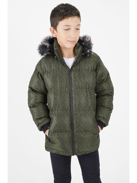 Boys' Khaki Puffer Jacket with Black Fur 15482 - 7