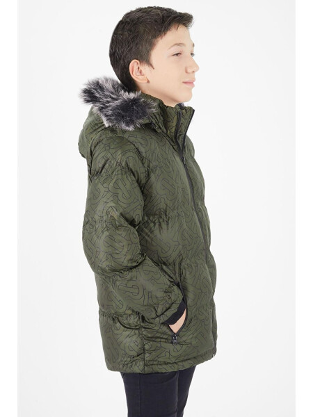 Boys' Khaki Puffer Jacket with Black Fur 15482 - 8