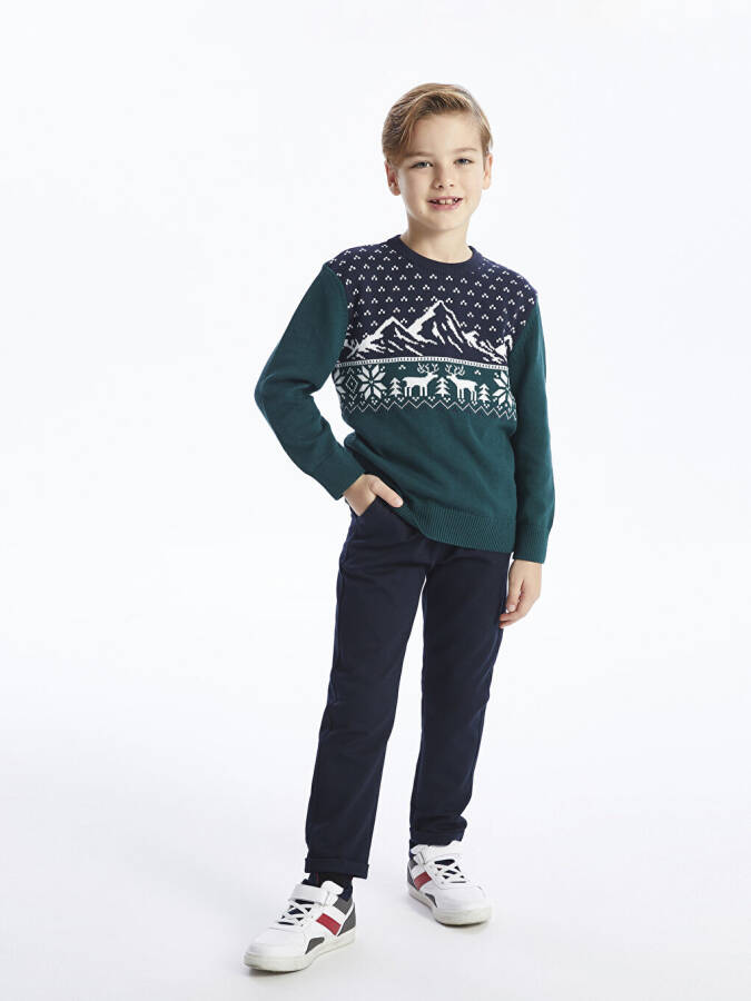 Boy's Knit Sweater with Bike Pattern, Comfortable Fit and Crew Neck - 2