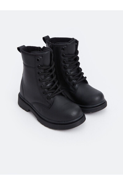 Boys' leather-look lace-up and zipper boots. - 1