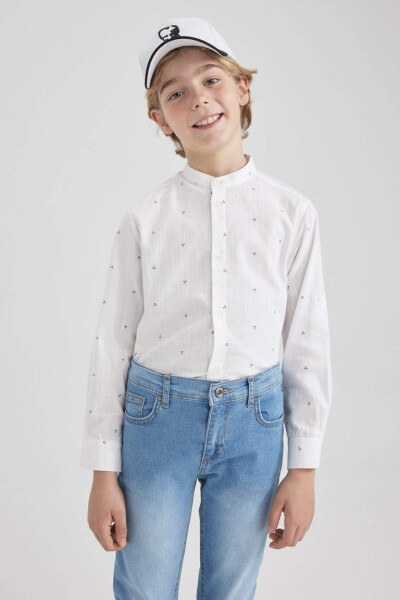 Boys' Linen Look Printed Long Sleeve White Shirt - 3