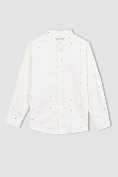 Boys' Linen Look Printed Long Sleeve White Shirt - 7