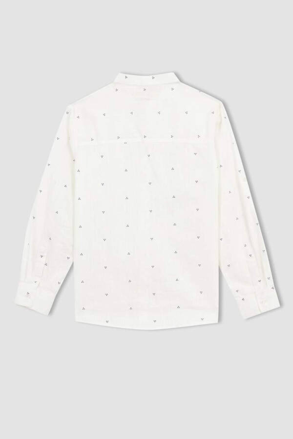 Boys' Linen Look Printed Long Sleeve White Shirt - 9