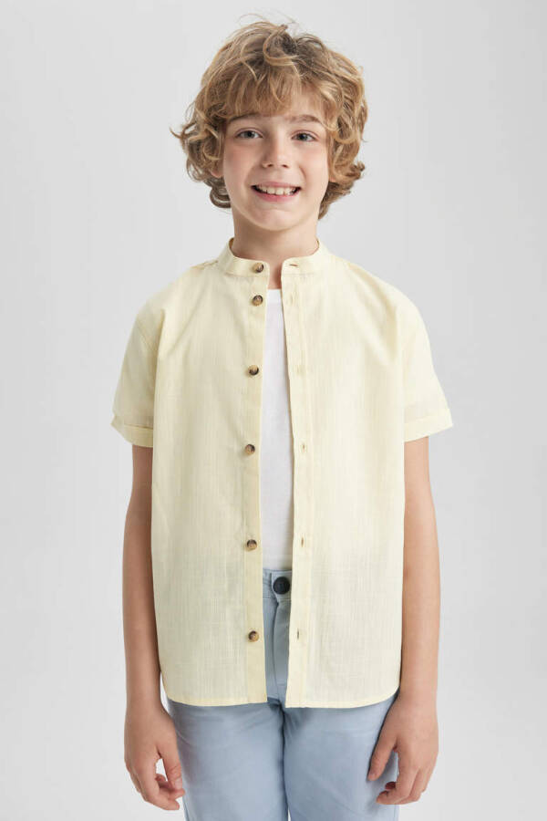 Boys' Linen Look Short Sleeve Shirt Light Yellow - 1