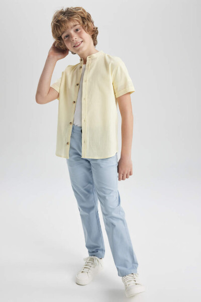 Boys' Linen Look Short Sleeve Shirt Light Yellow - 2