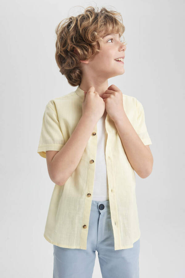 Boys' Linen Look Short Sleeve Shirt Light Yellow - 3