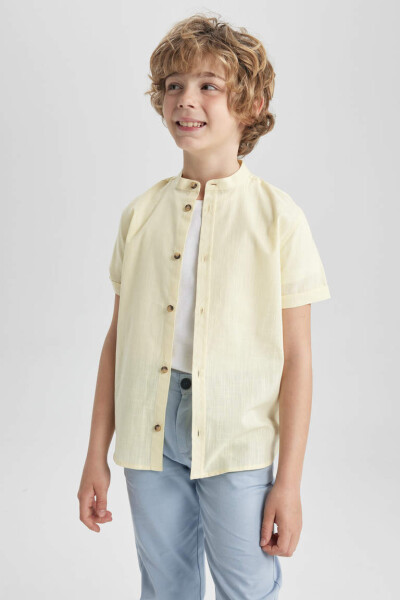 Boys' Linen Look Short Sleeve Shirt Light Yellow - 4