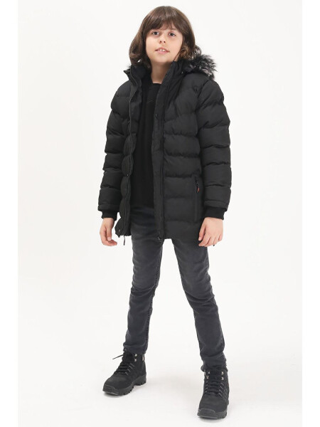 Boys' Logo Printed Black Puffer Jacket 15488 - 6