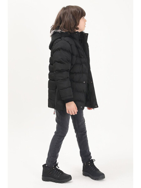 Boys' Logo Printed Black Puffer Jacket 15488 - 4