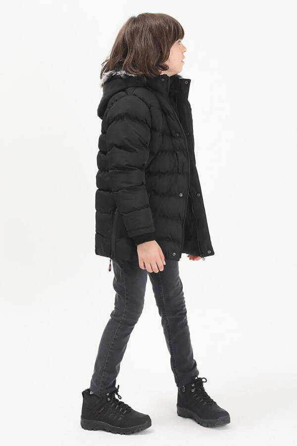 Boys' Logo Printed Black Puffer Jacket 15488 - 14