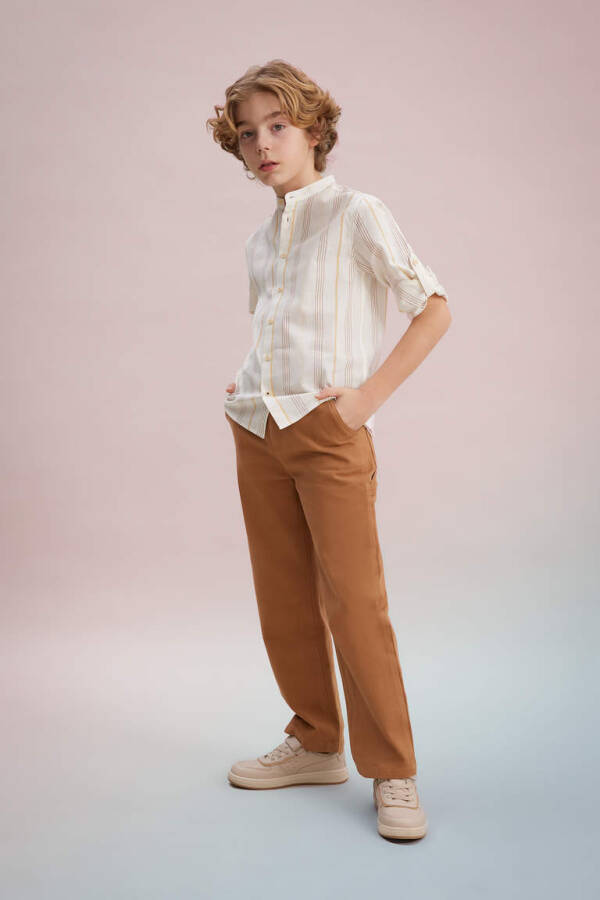 Boys' Long Sleeve Button-Down Shirt Sand - 2