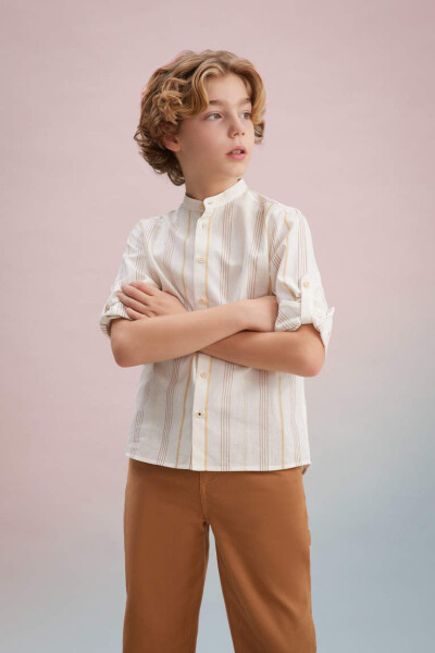 Boys' Long Sleeve Button-Down Shirt Sand - 4