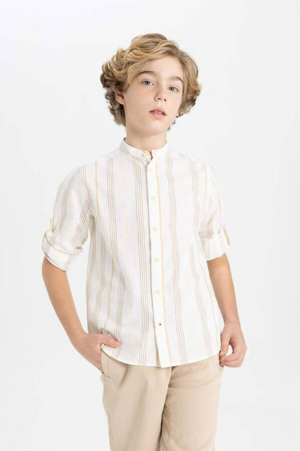 Boys' Long Sleeve Button-Down Shirt Sand - 5