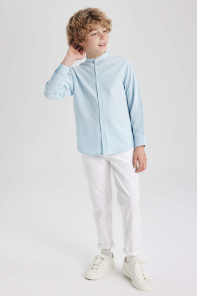 Boys' Long Sleeve Button-Down Shirt with Textured Fabric, Light Blue - 2