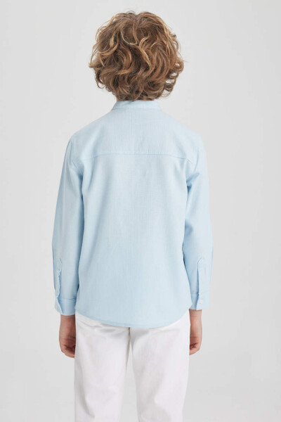 Boys' Long Sleeve Button-Down Shirt with Textured Fabric, Light Blue - 6