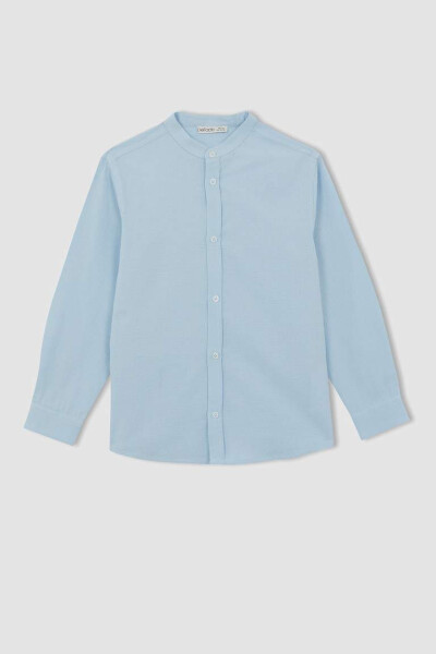 Boys' Long Sleeve Button-Down Shirt with Textured Fabric, Light Blue - 7