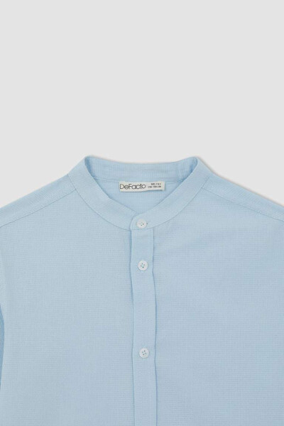 Boys' Long Sleeve Button-Down Shirt with Textured Fabric, Light Blue - 8