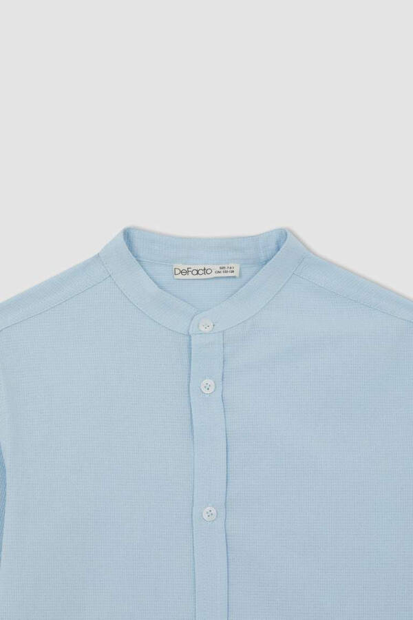 Boys' Long Sleeve Button-Down Shirt with Textured Fabric, Light Blue - 8