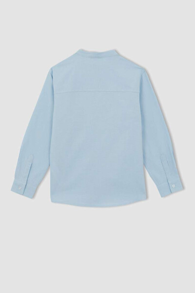 Boys' Long Sleeve Button-Down Shirt with Textured Fabric, Light Blue - 9