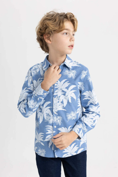 Boys' Long Sleeve Polo Shirt with Pattern Blue - 1