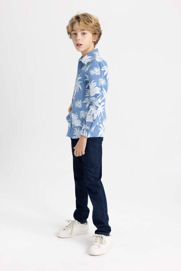 Boys' Long Sleeve Polo Shirt with Pattern Blue - 2