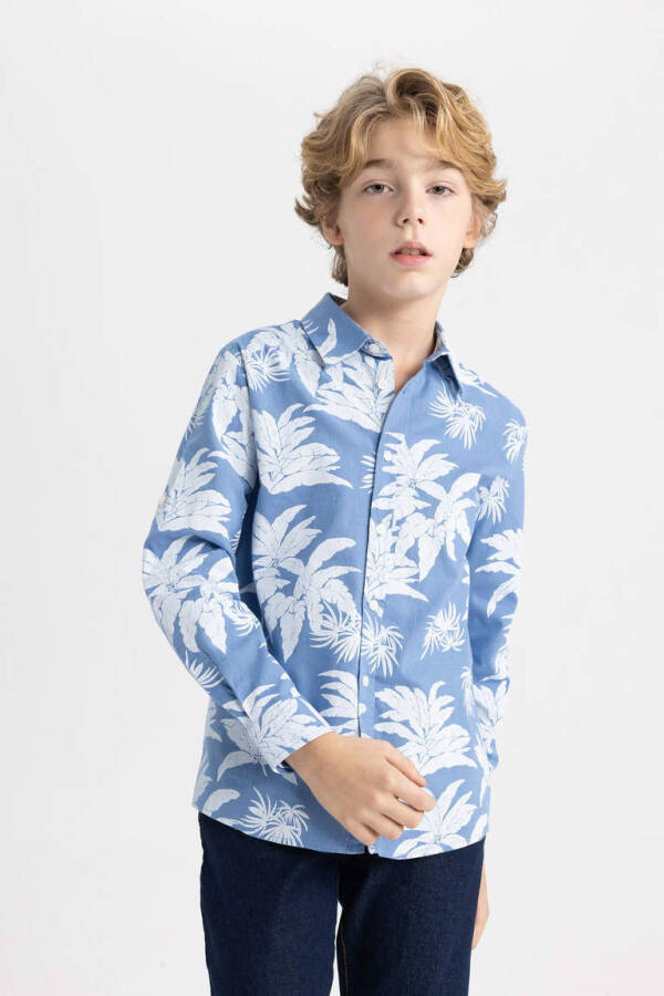 Boys' Long Sleeve Polo Shirt with Pattern Blue - 3