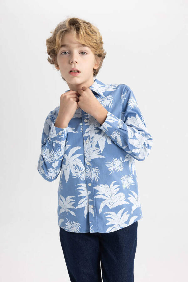 Boys' Long Sleeve Polo Shirt with Pattern Blue - 4