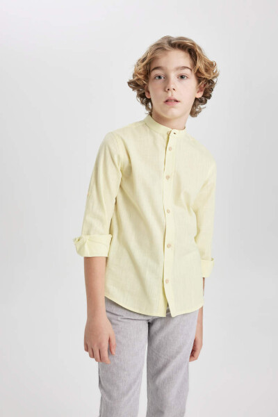 Boys' Long Sleeve Shirt with Stand Collar, Light Yellow - 3