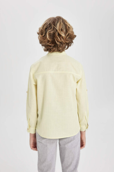 Boys' Long Sleeve Shirt with Stand Collar, Light Yellow - 7