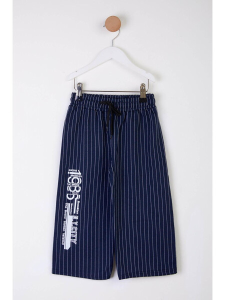 Boys' Navy Striped Capri Shorts - 25568 - 1