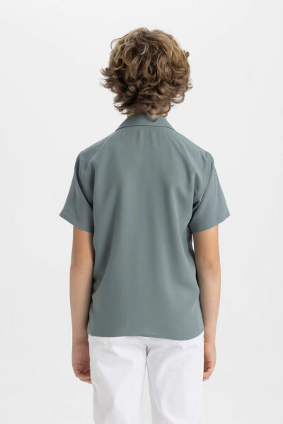 Boys Oversize Fit Polo Collar Viscose Short Sleeve Shirt Khaki - 6