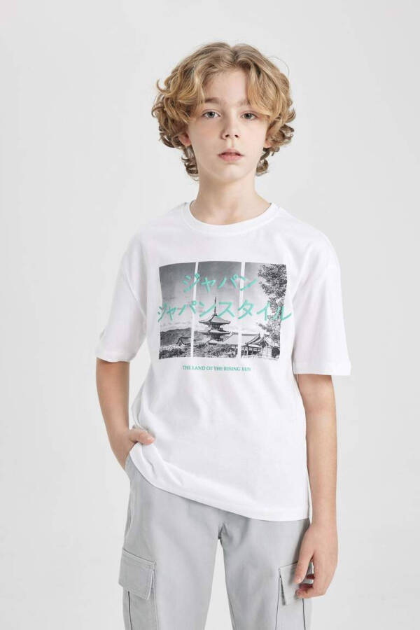 Boys' Oversized Fit Crew Neck Printed Short Sleeve T-Shirt White - 4