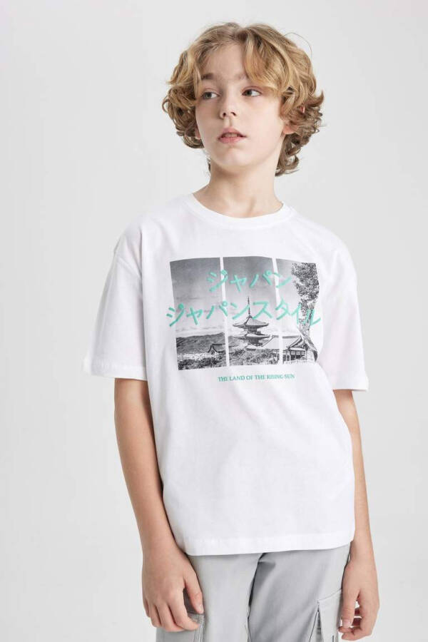 Boys' Oversized Fit Crew Neck Printed Short Sleeve T-Shirt White - 6