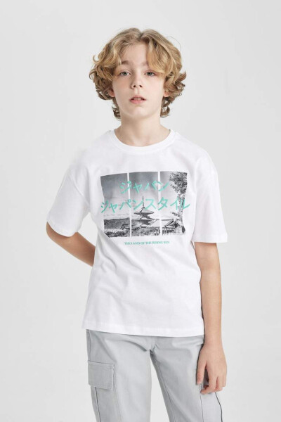 Boys' Oversized Fit Crew Neck Printed Short Sleeve T-Shirt White - 7