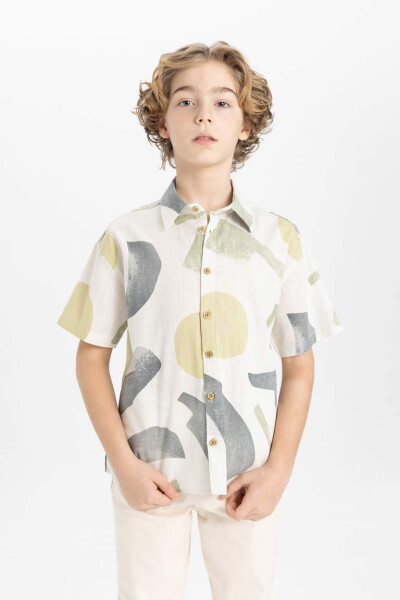 Boys' Oversized Fit Polo Collar Short Sleeve Shirt Ecru - 3