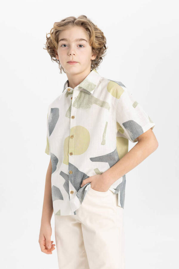 Boys' Oversized Fit Polo Collar Short Sleeve Shirt Ecru - 4