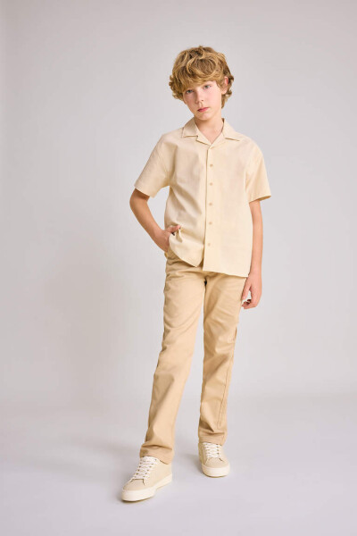 Boys' Oversized Fit Polo Collar Waffle Texture Short Sleeve Shirt Sand - 2