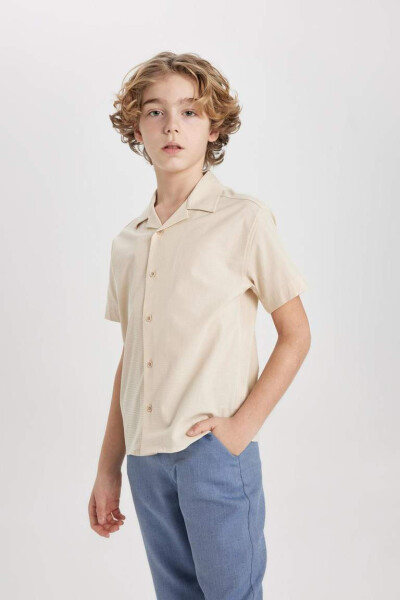 Boys' Oversized Fit Polo Collar Waffle Texture Short Sleeve Shirt Sand - 4