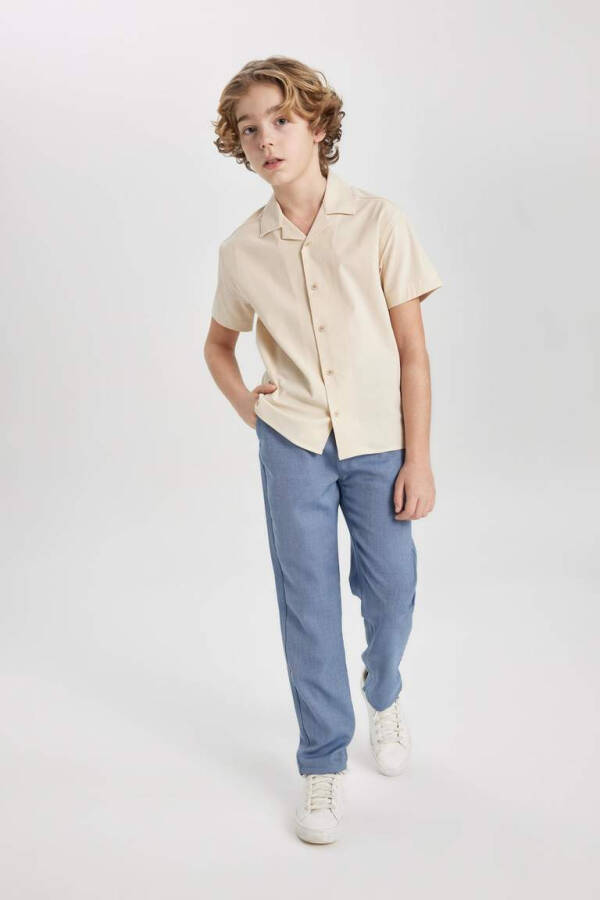 Boys' Oversized Fit Polo Collar Waffle Texture Short Sleeve Shirt Sand - 5