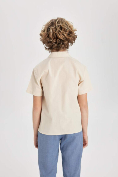 Boys' Oversized Fit Polo Collar Waffle Texture Short Sleeve Shirt Sand - 9